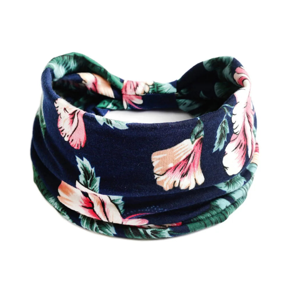 Wide Bandana headbands for Women Boho Bandeau Headbands Knot Hair Scarf Bands Stretch Floral Printed Non Slip Headbands Elastic