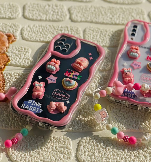 3D Pink Rabbit Cartoon Phone Case - Samsung