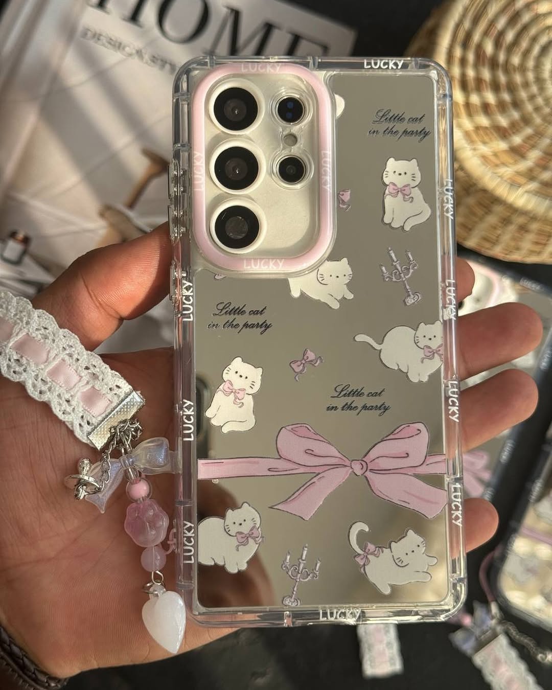 Girly Cat Bow Case with Charm - Samsung