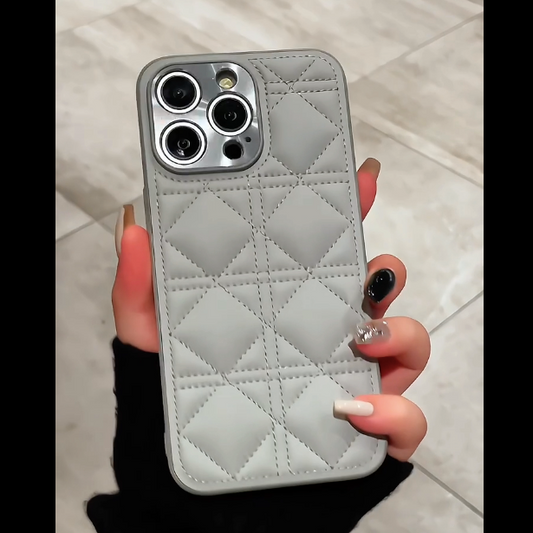 Elegant Rhombus Plain Leather Case - iPhone