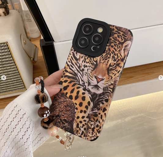 Leopard Designer Case With Beaded Charm
