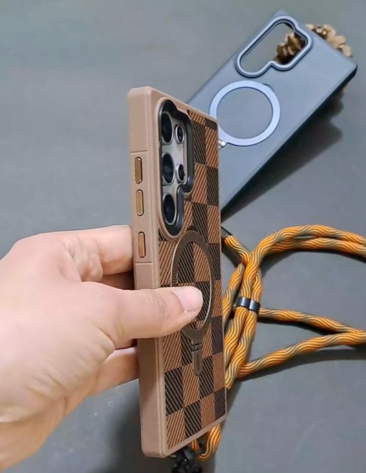 Check Pattern Ring Holder Magsafe Case - Samsung