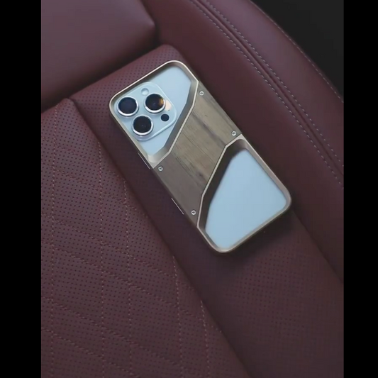Rugged Wood Grain Metallic Armor Case - iPhone