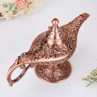 Large size Colorful Metal Genie Magic Lamp Retro Wishing Oil Lamp Pot Incense Burner Home Decor Collection Souvenir home decore