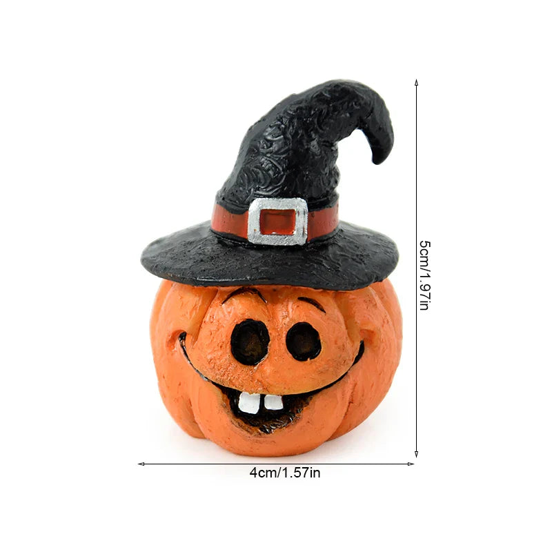 0709BA Halloween Resin Miniature Figurines Pumpkin Skeleton Mummy Skull Ornaments Horror Halloween Decorations Home Desk Accessories