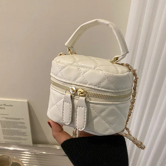 Mini Quilted Pattern Chain Bucket Bag