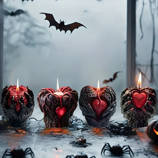 0709BA 3D Halloween Holding Heart Scented Candle Silicone Mold Different Styles Holding Heart Shape Candle Mold Halloween Holiday Decor