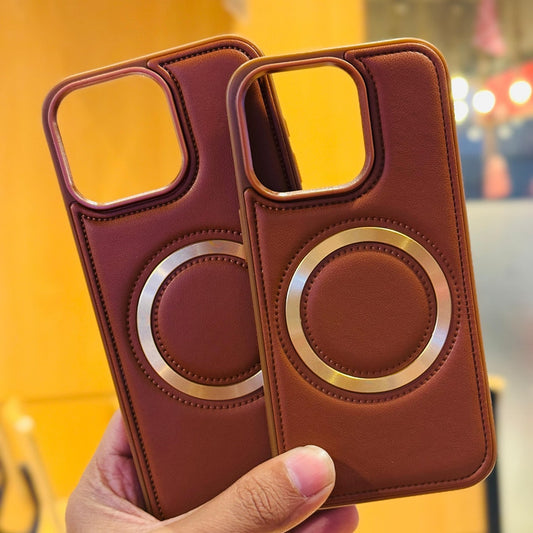 Luxury Plated Ring MagSafe Leather Case - iPhone