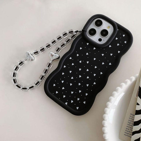 Heart Patterned Wavy Phone Case with Charm