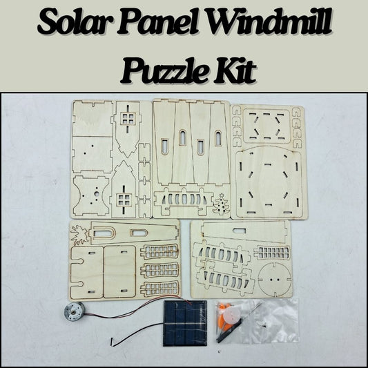 Wooden DIY Solar Panel Windmill Powered Puzzle kit