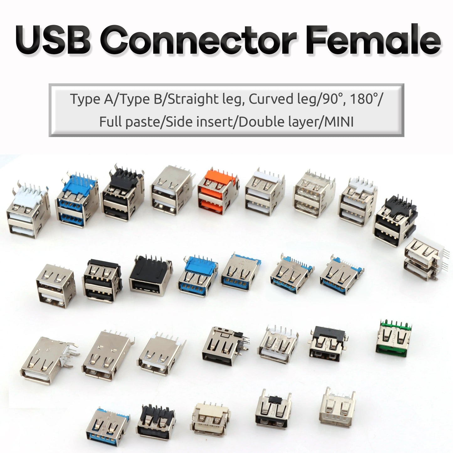Female USB A Connector 4-Pin Socket
