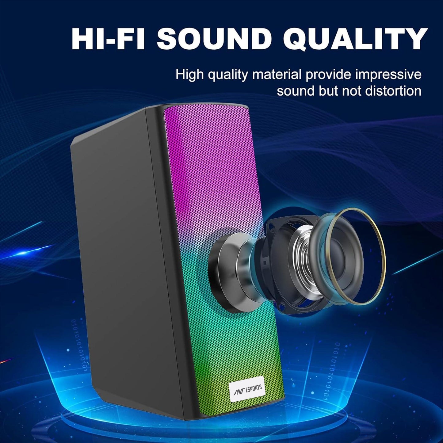 Ant Esports GS510 Multimedia 2.0 Channel USB Powered Bluetooth RGB Gaming Speakers with Control pod for Volume, RGB and Memory Card Slot -Perfect Computer Speakers for Desktop, PC, Laptop,Mobile-Black