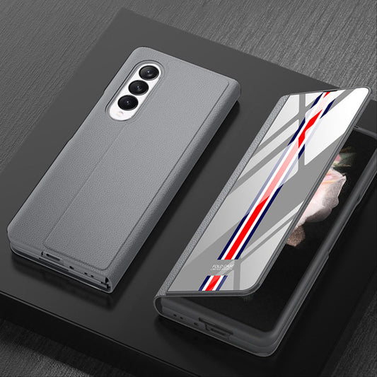 Galaxy Z Fold4 Luxury Colored Strap Glass Flip Case