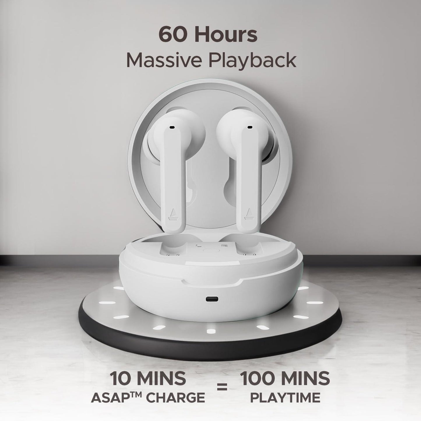 boAt Airdopes Sonik in Ear TWS Earbuds with 60 hrs Playback, IWP Tech, Quad Mics with ENx, ASAP Charge, 11 mm Drivers, BT v5.3 & IPX4 Sweat and Splash Resistance(Tranquil White)