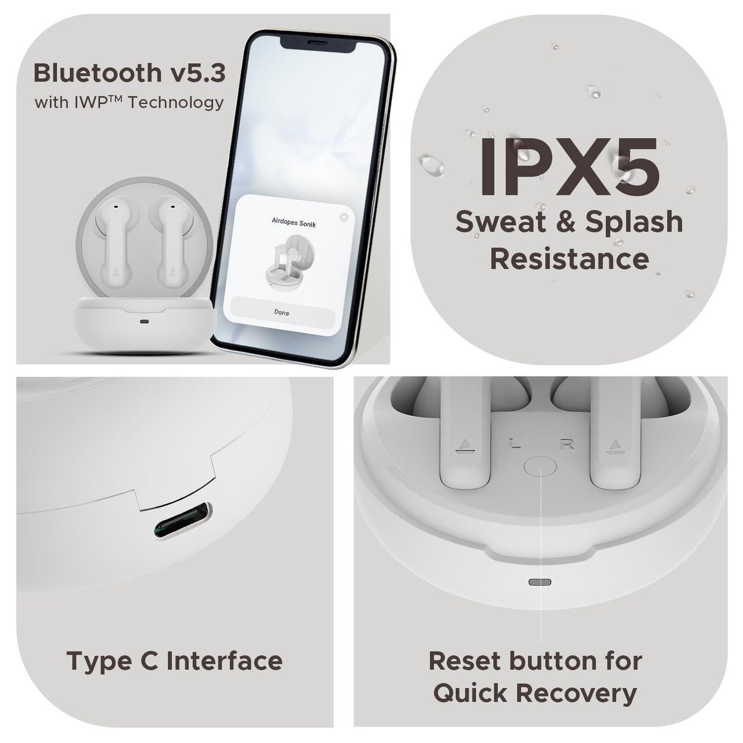 boAt Airdopes Sonik in Ear TWS Earbuds with 60 hrs Playback, IWP Tech, Quad Mics with ENx, ASAP Charge, 11 mm Drivers, BT v5.3 & IPX4 Sweat and Splash Resistance(Tranquil White)