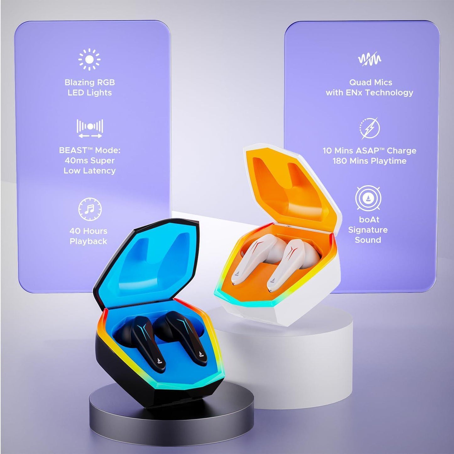 boAt Immortal 121 in Ear TWS Earbuds with Beast Mode(40ms Low Latency) for Gaming, 40H Playtime, Blazing LEDs, Quad Mics ENx Signature Sound, ASAP Charge(10 Mins= 180 Mins)(White Sabre)