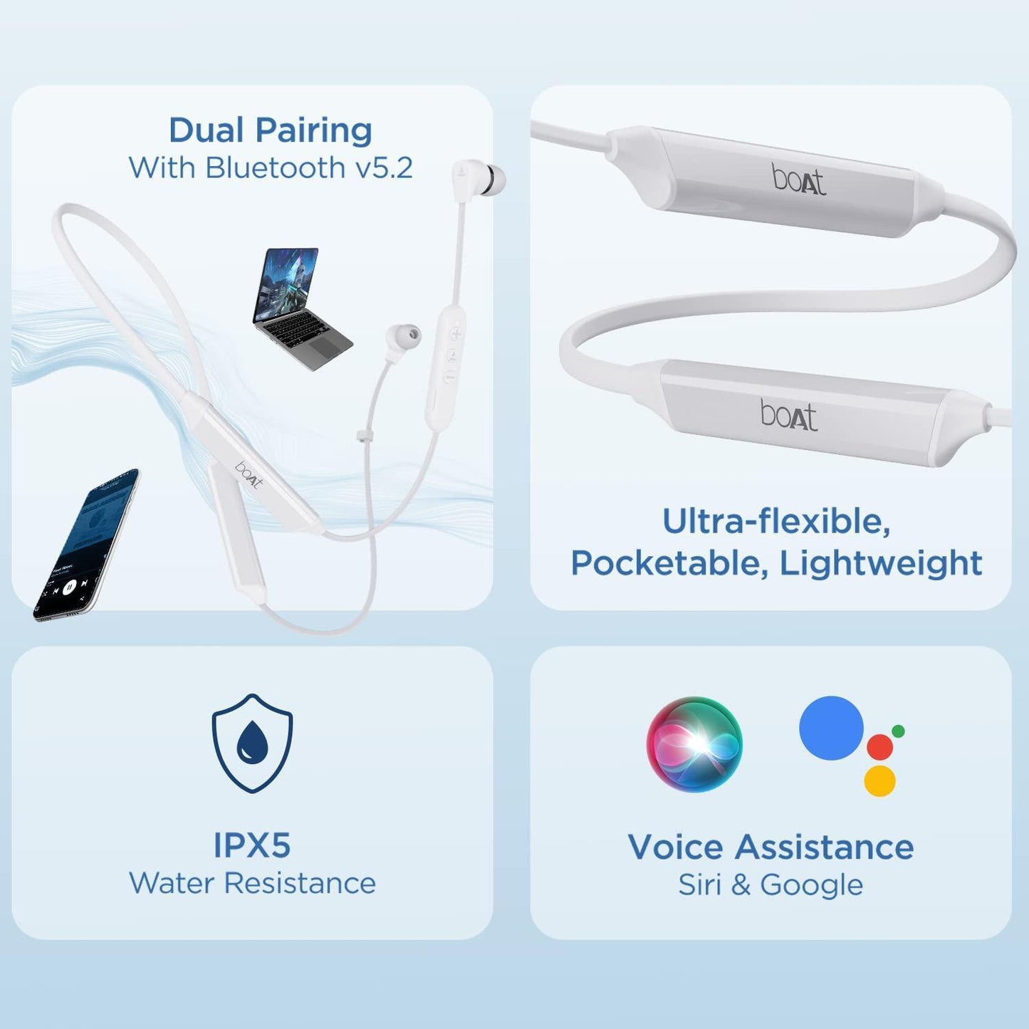 boAt Rockerz Trinity in Ear Earphones with 150H Playtime, Crystal Bionic Sound Powered by HiFi, Signature Sound, Beast™ Mode, ENx™ Tech, ASAP™ Charge, IPX5, Dual Pairing(Kutch White)