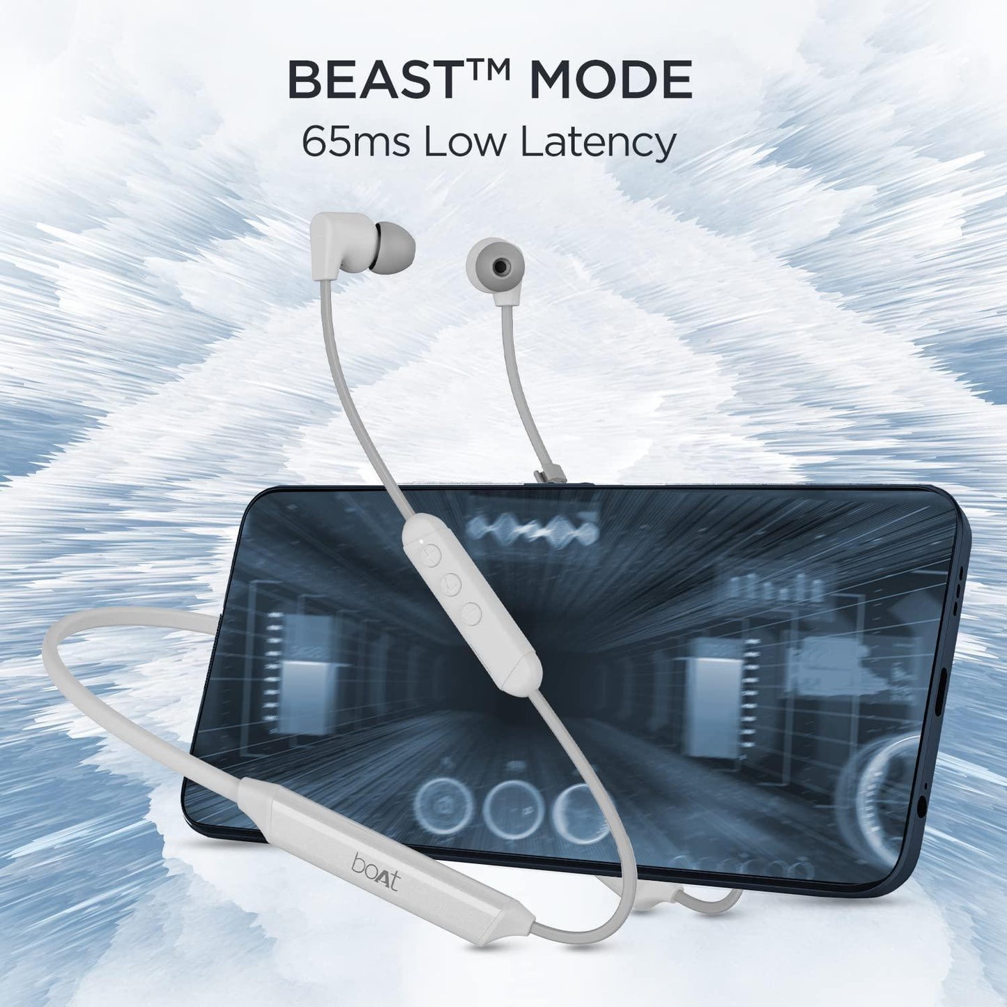 boAt Rockerz Trinity in Ear Earphones with 150H Playtime, Crystal Bionic Sound Powered by HiFi, Signature Sound, Beast™ Mode, ENx™ Tech, ASAP™ Charge, IPX5, Dual Pairing(Kutch White)