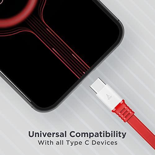 boAt Type C A750 6.5A Super Fast Charging Flat Cable Cable with Stress Resistant, Tangle-free, & 480Mbps Data Transmission, 10000+ Bends Lifespan and Extended 1.5m Length (radiant Red)