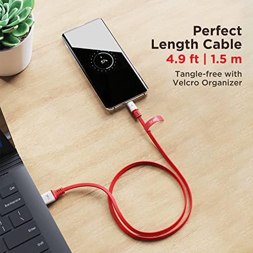 boAt Type C A750 6.5A Super Fast Charging Flat Cable Cable with Stress Resistant, Tangle-free, & 480Mbps Data Transmission, 10000+ Bends Lifespan and Extended 1.5m Length (radiant Red)