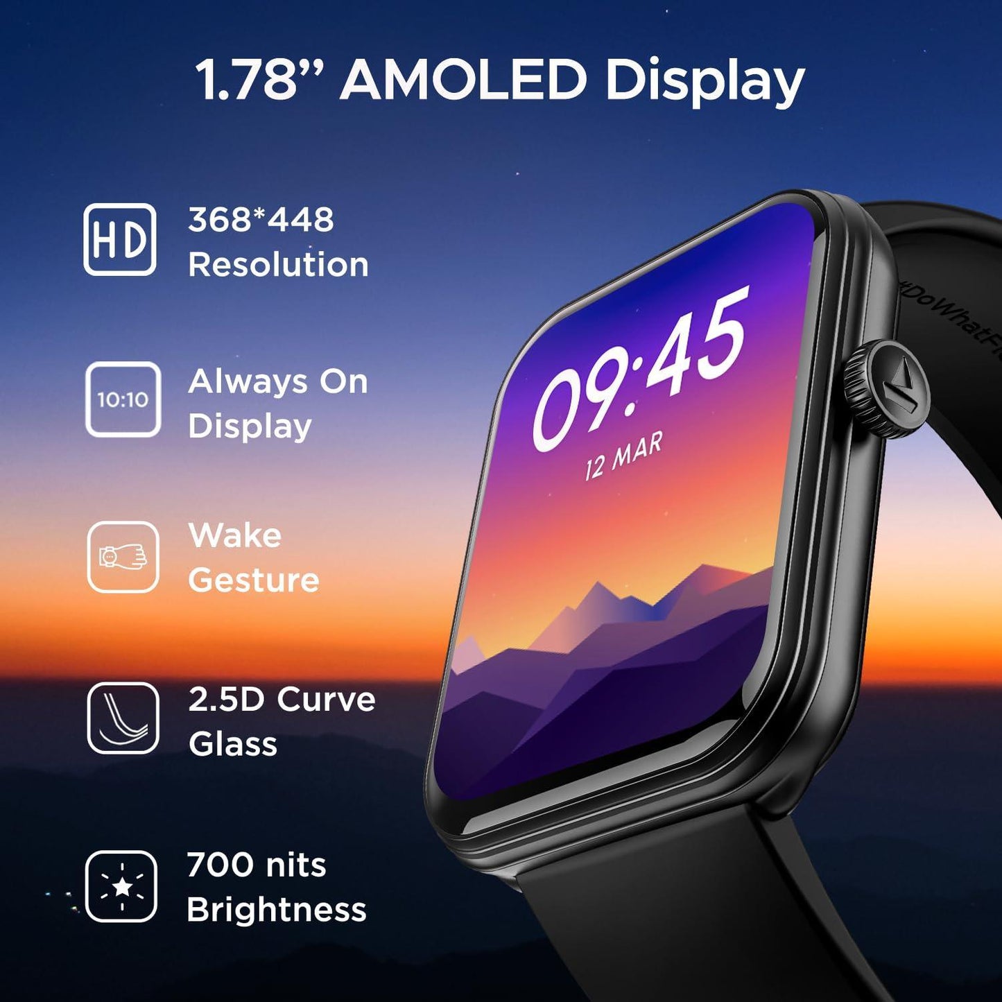 boAt Xtend Plus Smart Watch with 1.78" AMOLED Display, Coins, Advanced BT Calling, 100+ Sports Mode, Always On Display, HR & SP02 Monitoring & Stress Monitoring(Jet Black)