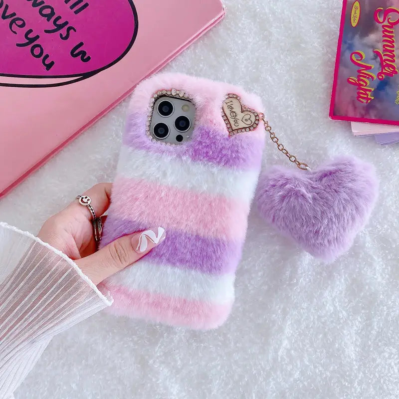 Fluffy Heart Charm Phone Case