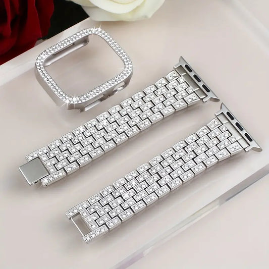 Sparkling Rhinestone Watch Band & Case Set