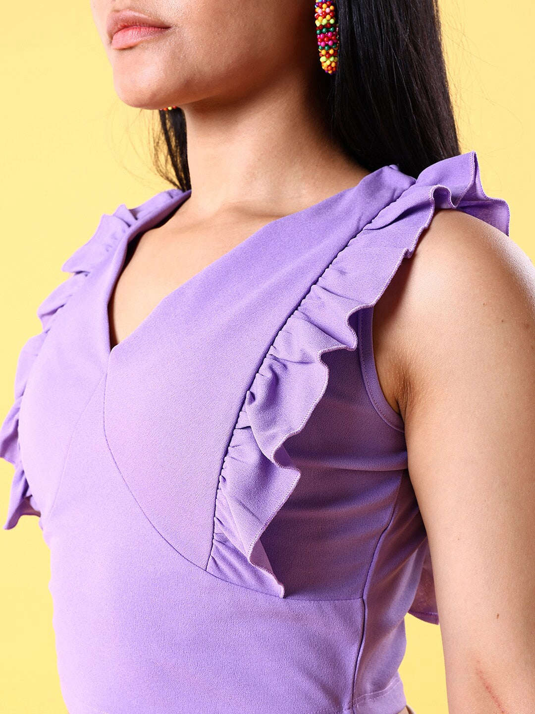 Women V Neck Ruffle Crop Top