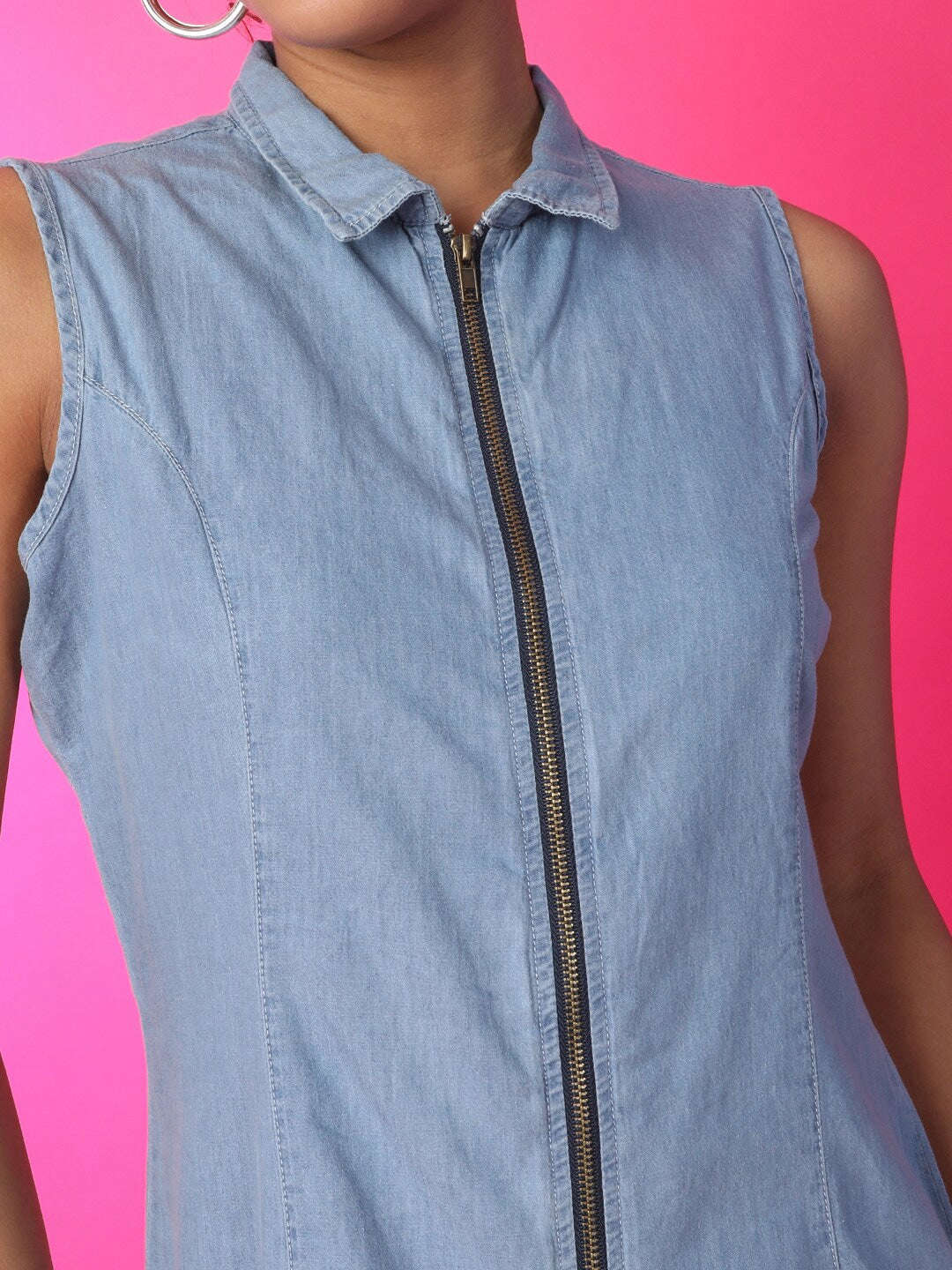 Women Tiered Denim Flare Dress