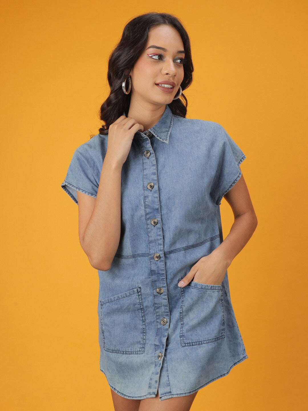 Women Tiered Denim Flare Dress