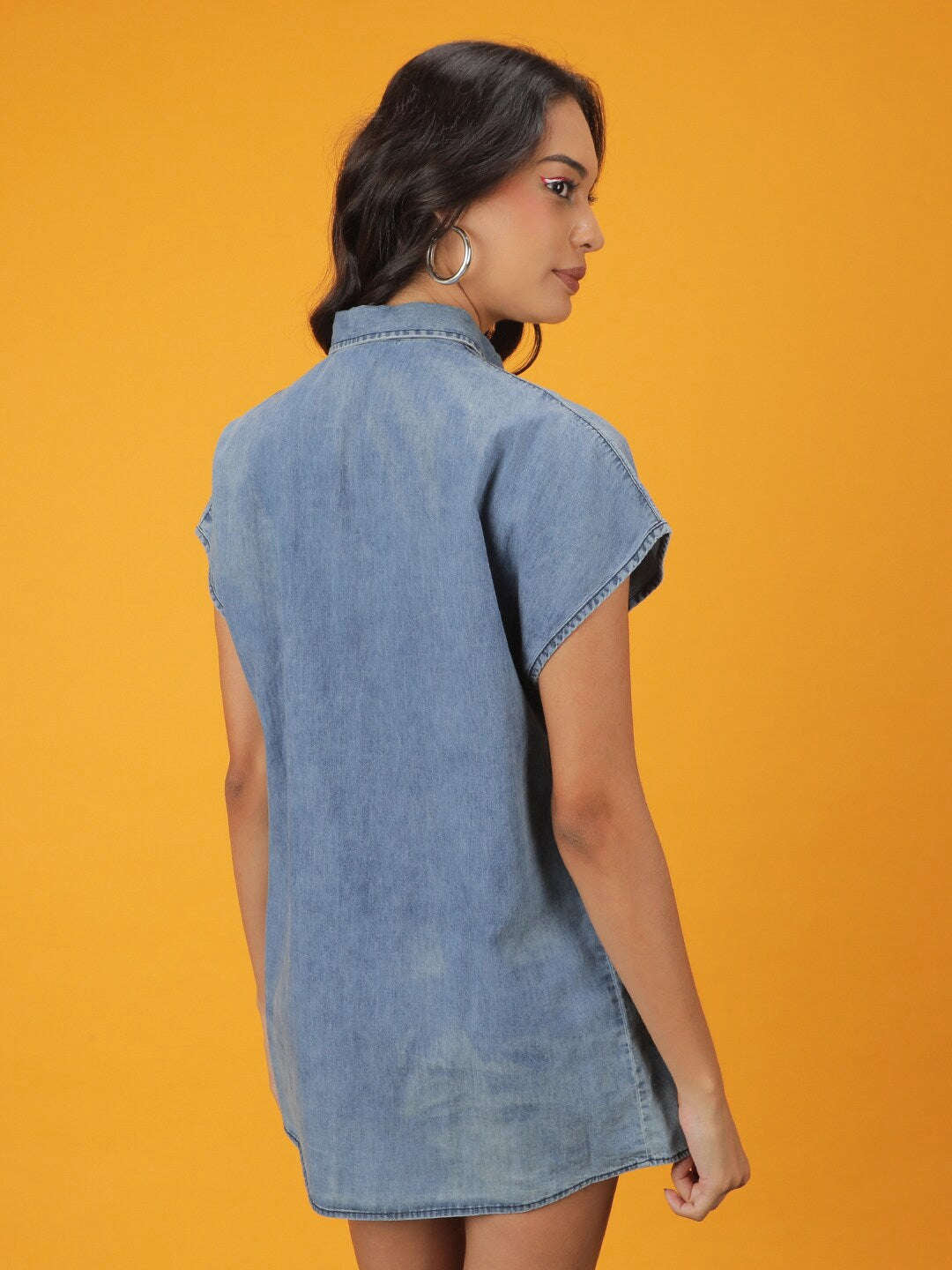 Women Tiered Denim Flare Dress