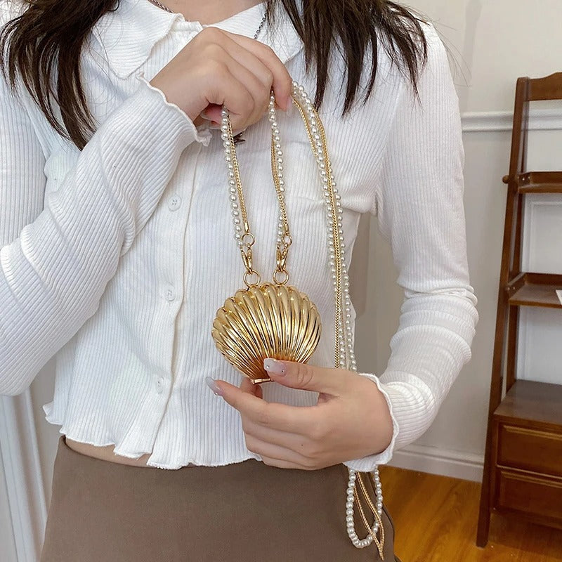 Glamour Mini Shell Pearl Chain Crossbody Bag