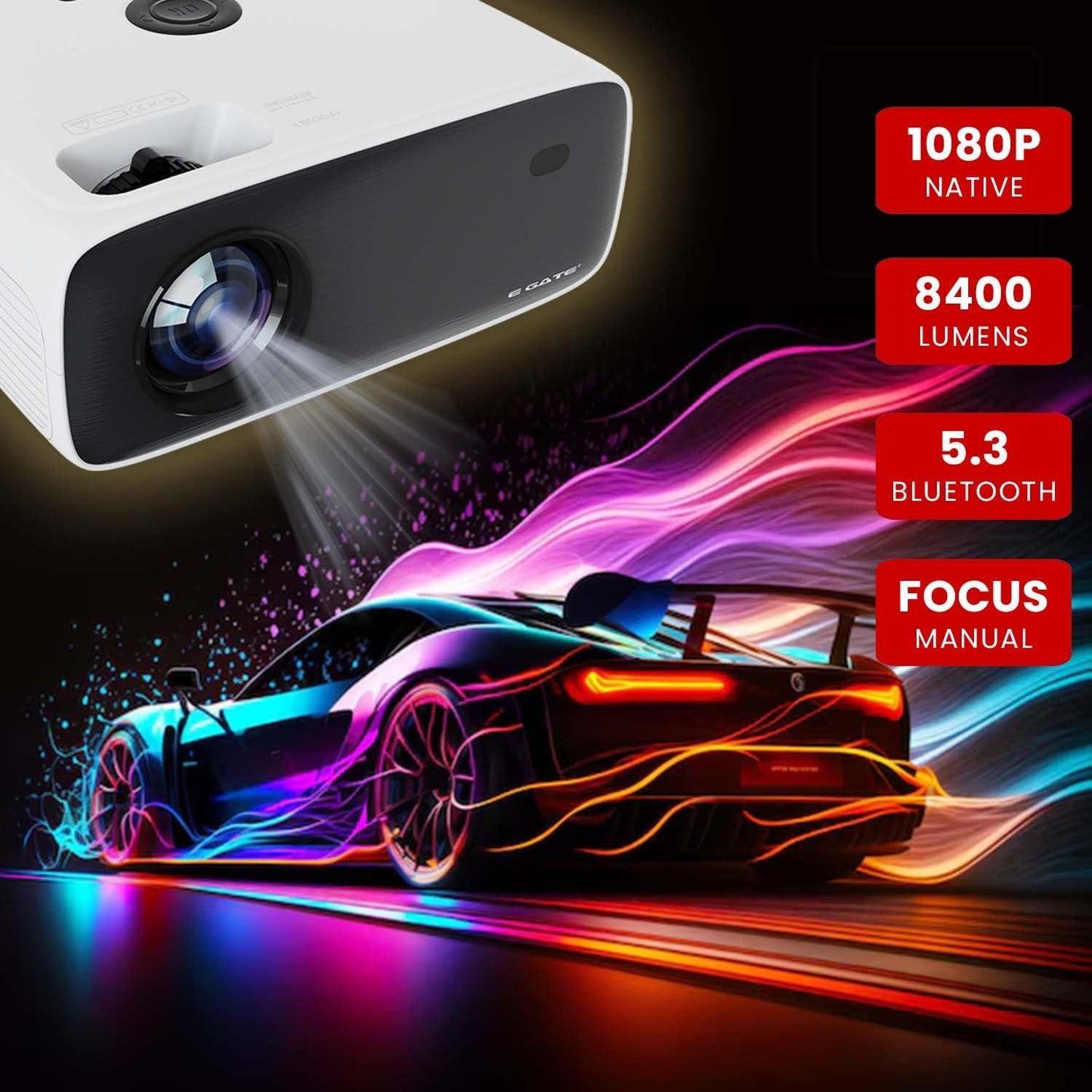 E Gate New K9 Pro Ultra Bright 750 ANSI Bluetooth Projector for Home, 4K Support | Brightest in Segment | 635cm Max Screen | 5W Inbuilt Speaker | 3 HDMI, 2 USB, AV, Aux, mSD Card (White)
