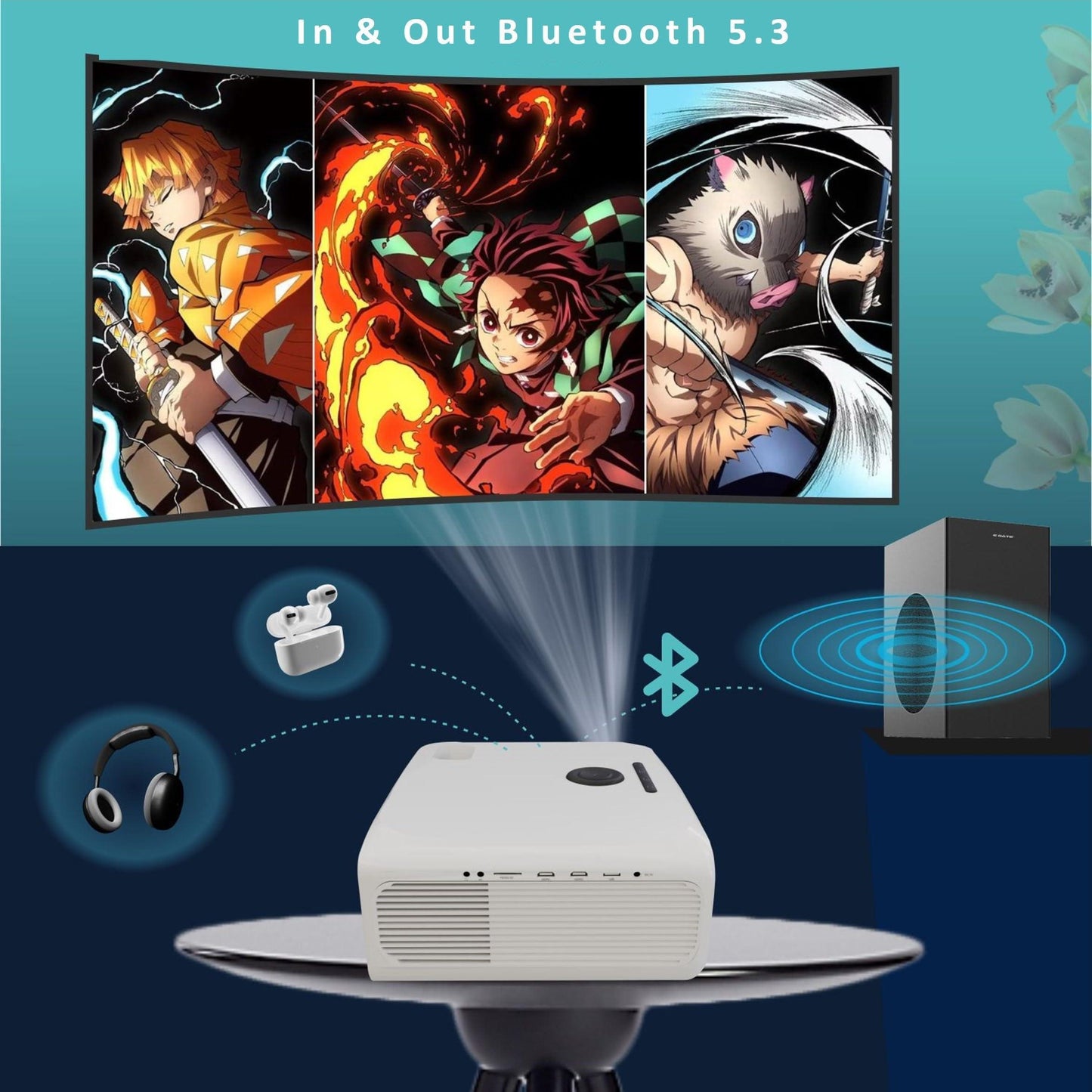 E Gate New K9 Pro Ultra Bright 750 ANSI Bluetooth Projector for Home, 4K Support | Brightest in Segment | 635cm Max Screen | 5W Inbuilt Speaker | 3 HDMI, 2 USB, AV, Aux, mSD Card (White)