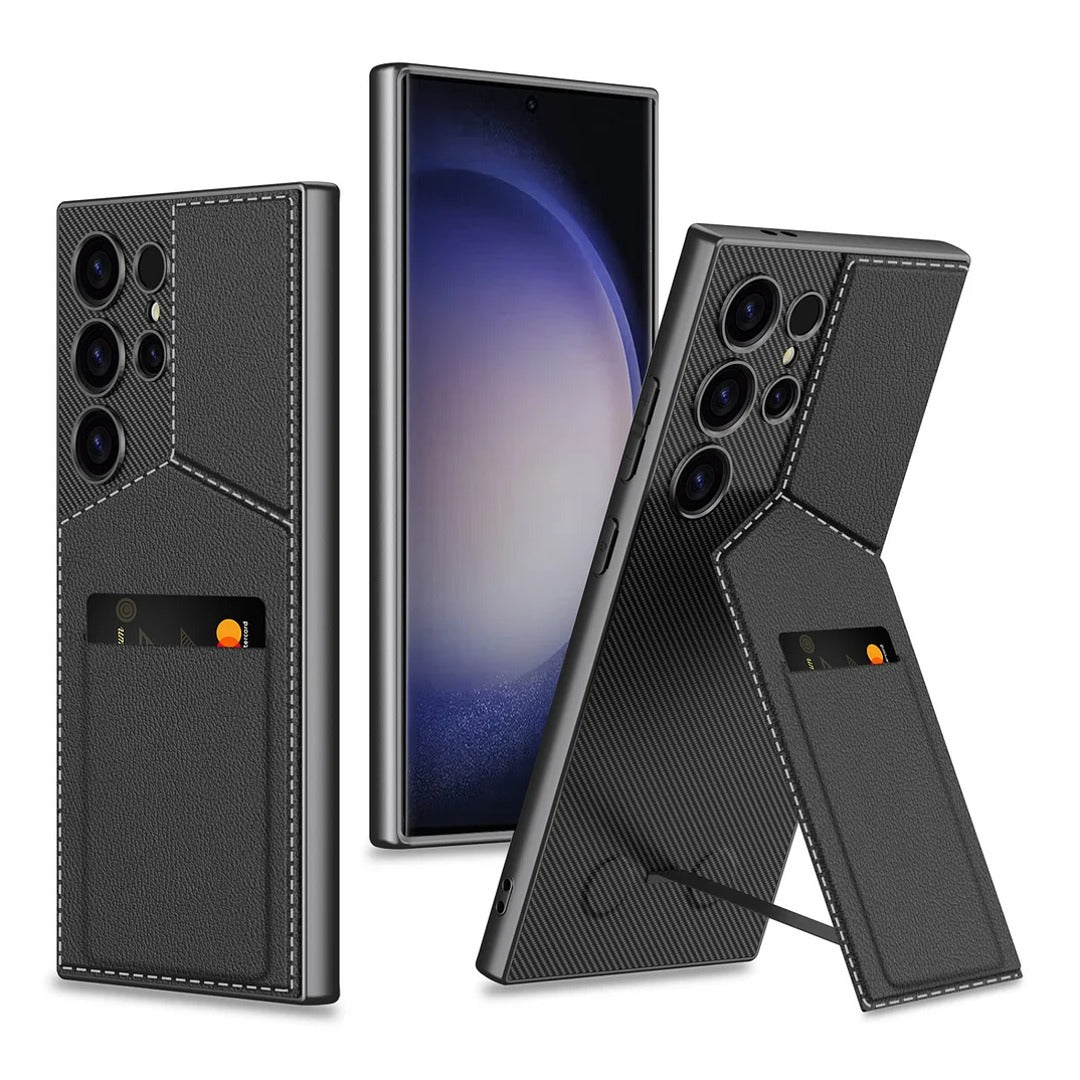 Premium Bracket Stand Holder Wallet Case - Samsung