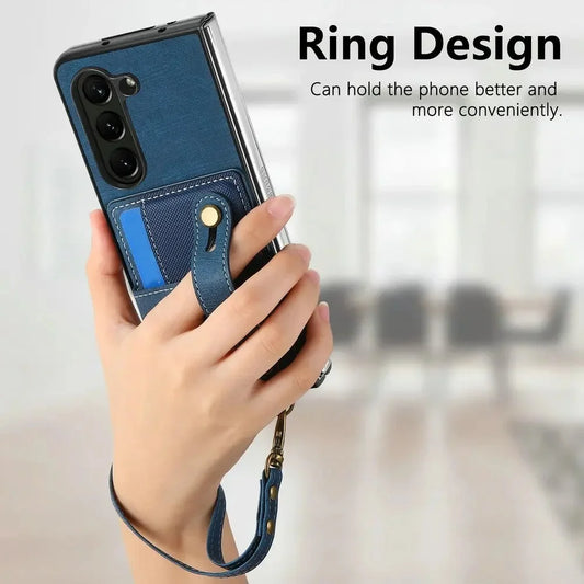 Galaxy Z Fold Series Wrist Strap Leather Wallet Case