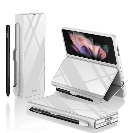 Elegant Tempered Glass Leather Flip Case - Samsung