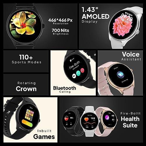 Fire-Boltt Phoenix AMOLED 1.43" Display Smart Watch, with 700 NITS Brightness, Stainless Steel Rotating Crown, Multipe Sports Modes & 360 Health (Grey)