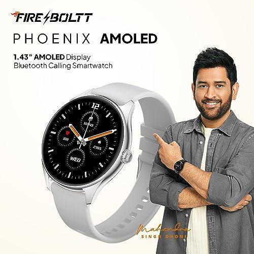 Fire-Boltt Phoenix AMOLED 1.43" Display Smart Watch, with 700 NITS Brightness, Stainless Steel Rotating Crown, Multipe Sports Modes & 360 Health (Grey)