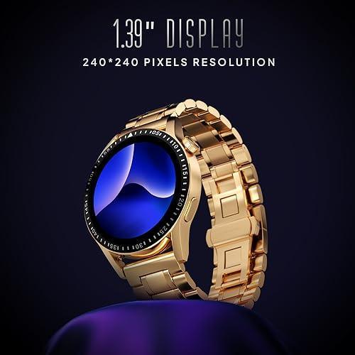 Fire-Boltt Talk 2 Pro Ultra 1.39" Round Display Stainless Steel Luxury Smart Watch, Bluetooth Calling & 360 Health Monitoring, 123 Sports Modes, Inbuilt Voice Assistant (Gold)