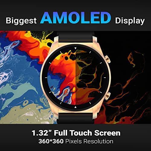Fire-Boltt Thunder Bluetooth Calling Full Touch 1.32inch(3.32cm) Amoled LCD Smartwatch with SpO2, Heart Rate & Sleep Monitoring, 30 Sports Modes (Gold Black), Free Size