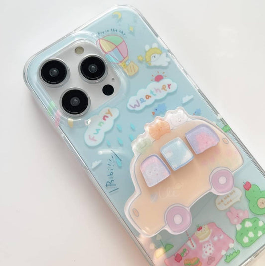 Cheerful Cartoon Pastel Car Holder Case - iPhone