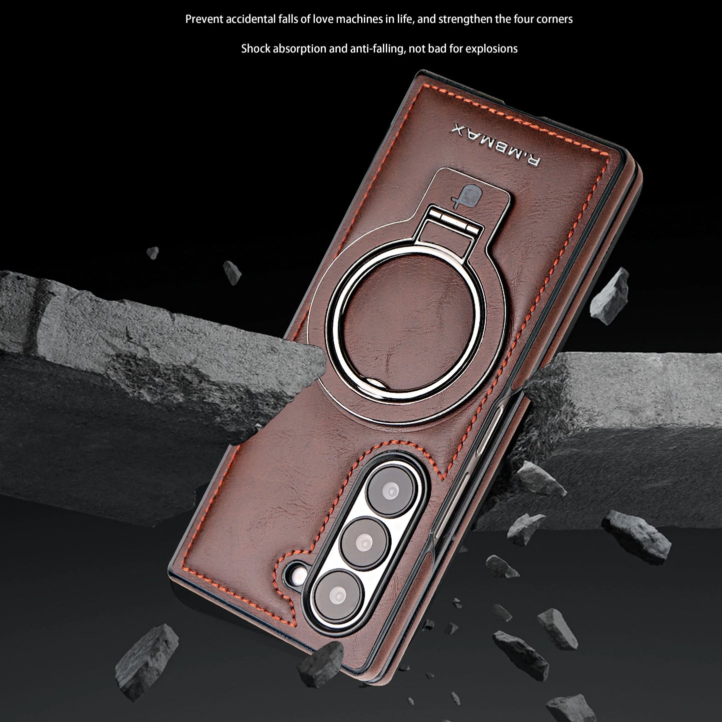Galaxy Z Fold Series Luxury Ring Holder Leather Case