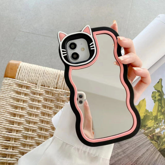 Cute Cartoon Cat Mirror Case with Charm