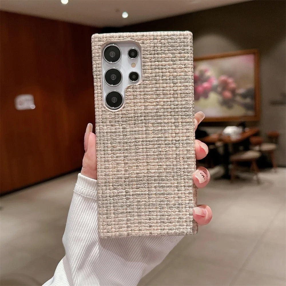 Plush Plain Canvas Fabric Pattern Case - Samsung