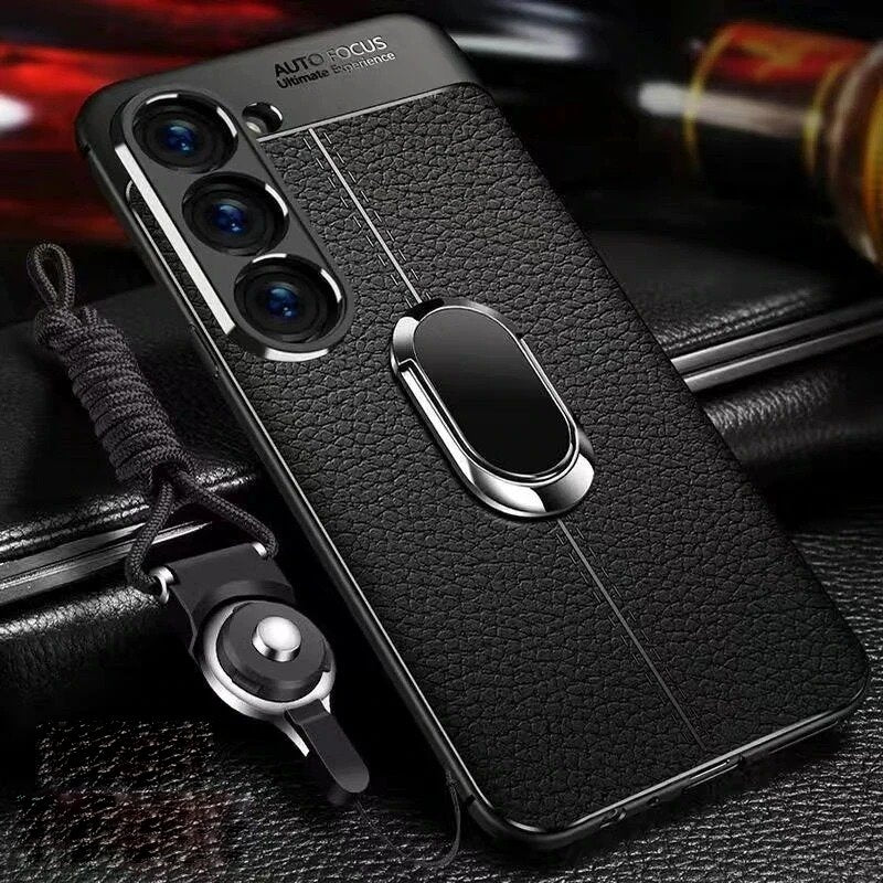 Sleek Urban Leather Ring Holder Case - Samsung