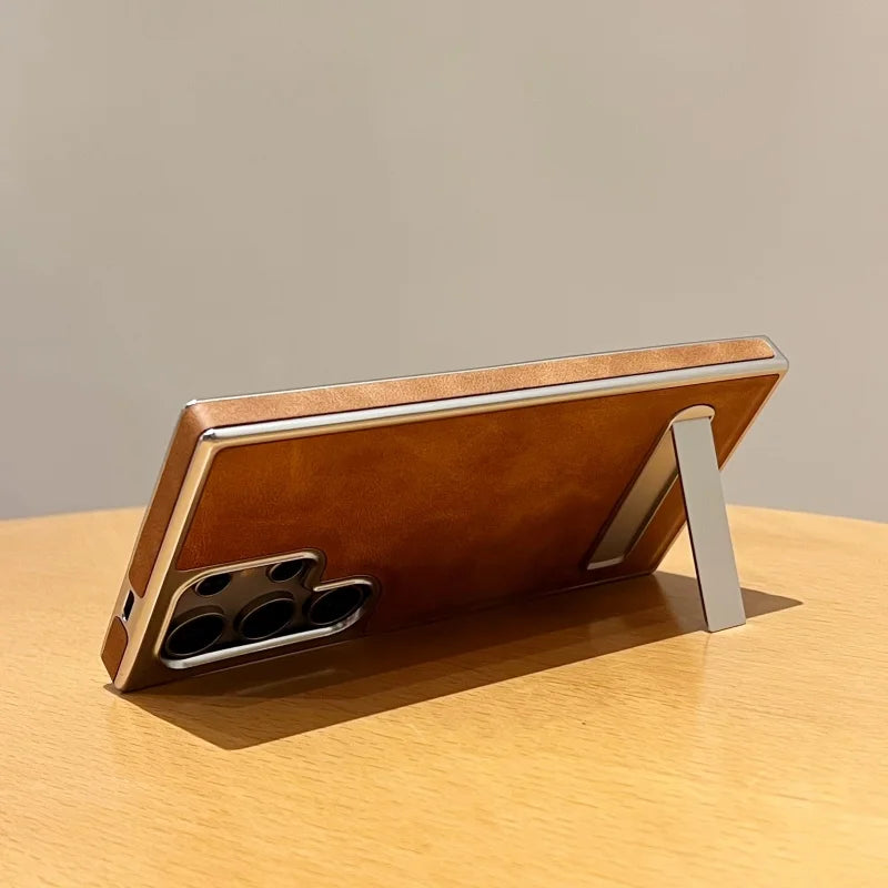 Premium Leather Armor Style Kickstand Case - Samsung