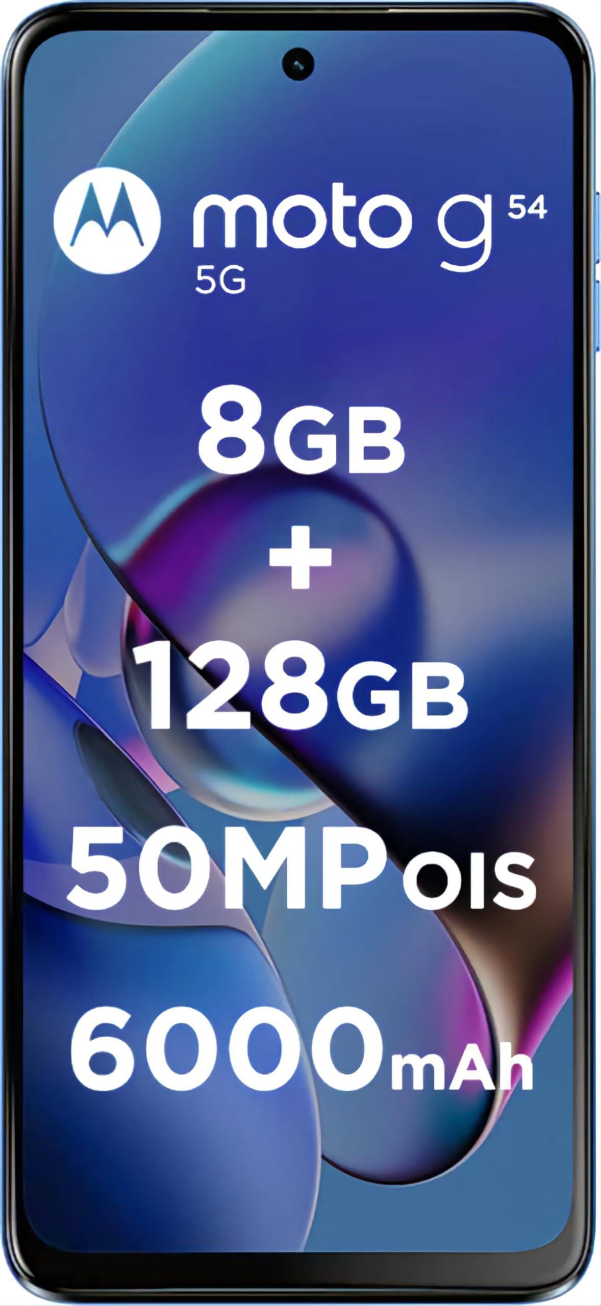 Motorola G54 5G (Pearl Blue Blue, 8GB RAM, 128GB Storage) | MediaTek Dimensity 7020 Processor | 6000mAh Battery with 30W Turbocharging | 50 MP OIS Camera with UltraPixel Technology | 6000 mAh Battery