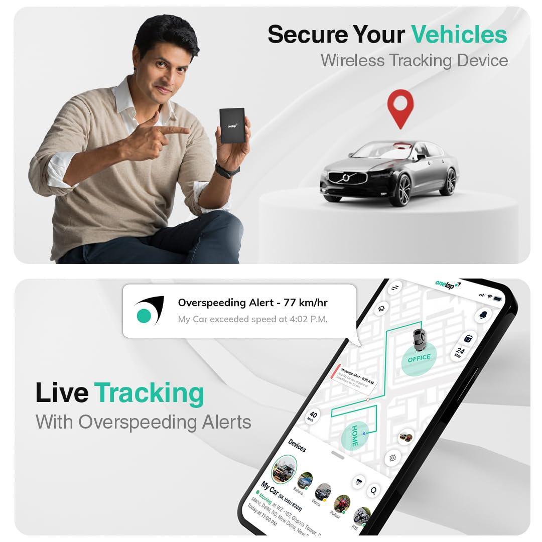 Onelap GO - Wireless GPS Tracker for Car, Kids School Bag, Family Vehicles, Scooty or Anything with (1 Year Pre-Recharged SIM Included + Android + iOS app)
