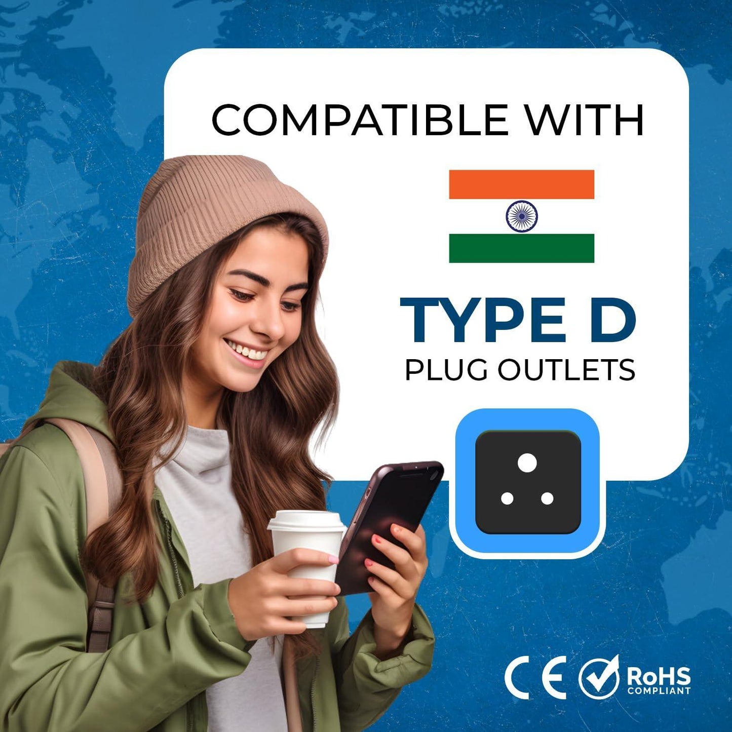 OREI US to India Converter Plug, Universal Adapter Plug India, USA, UK to India Adapter Plug - Type D Adapter - 2 in 1 Canada to India Converter Plug - CE - RoHS - Black - 1 Pack.